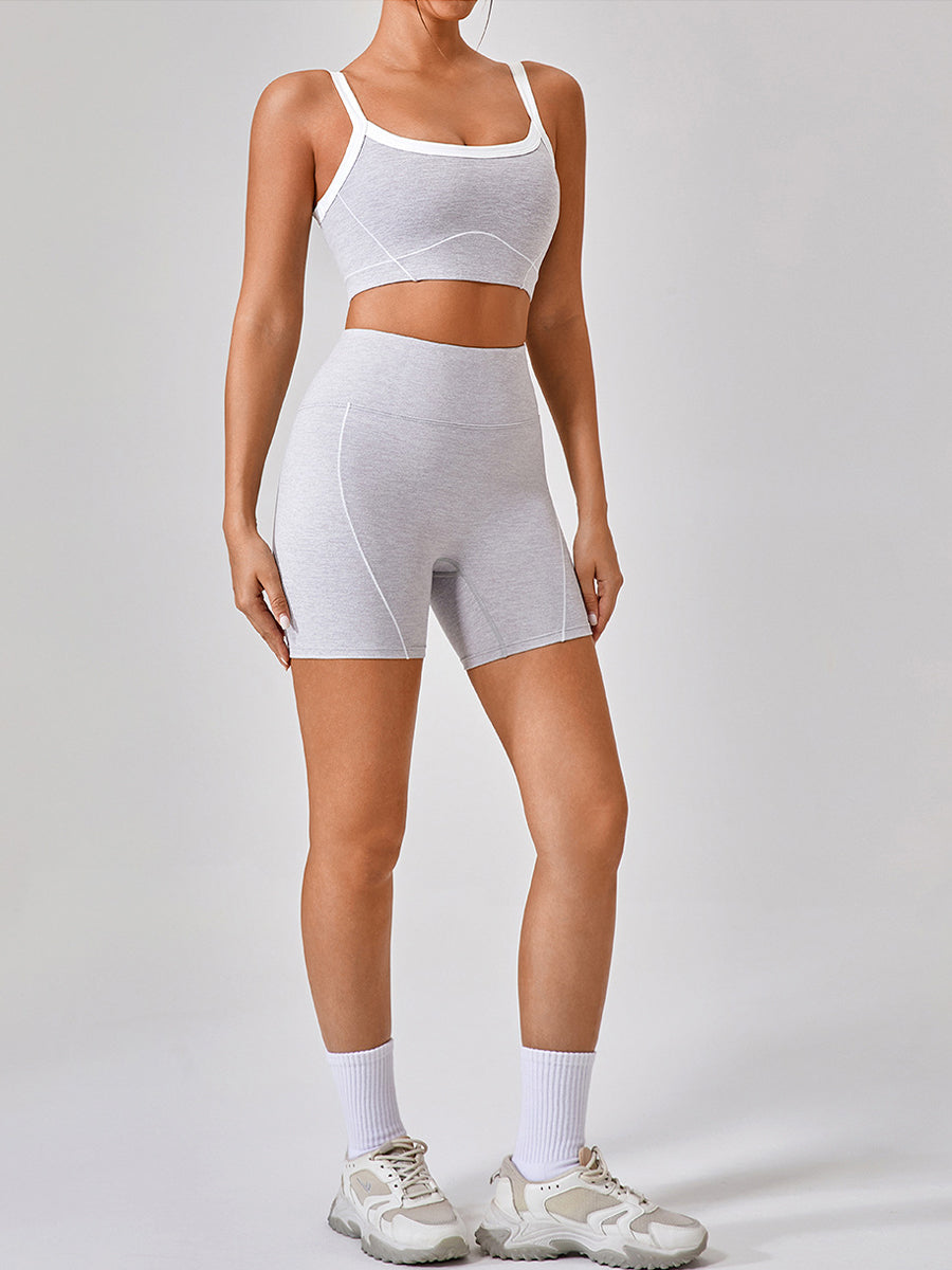 2pcs Fitness Yoga Suit Gym Outfits Sports Set Plain Tank with Chest Pads and Shorts and Pants