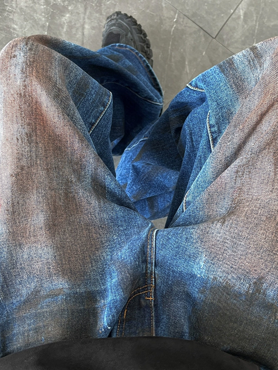 Vintage Tie-Dye Blue Loose Jeans