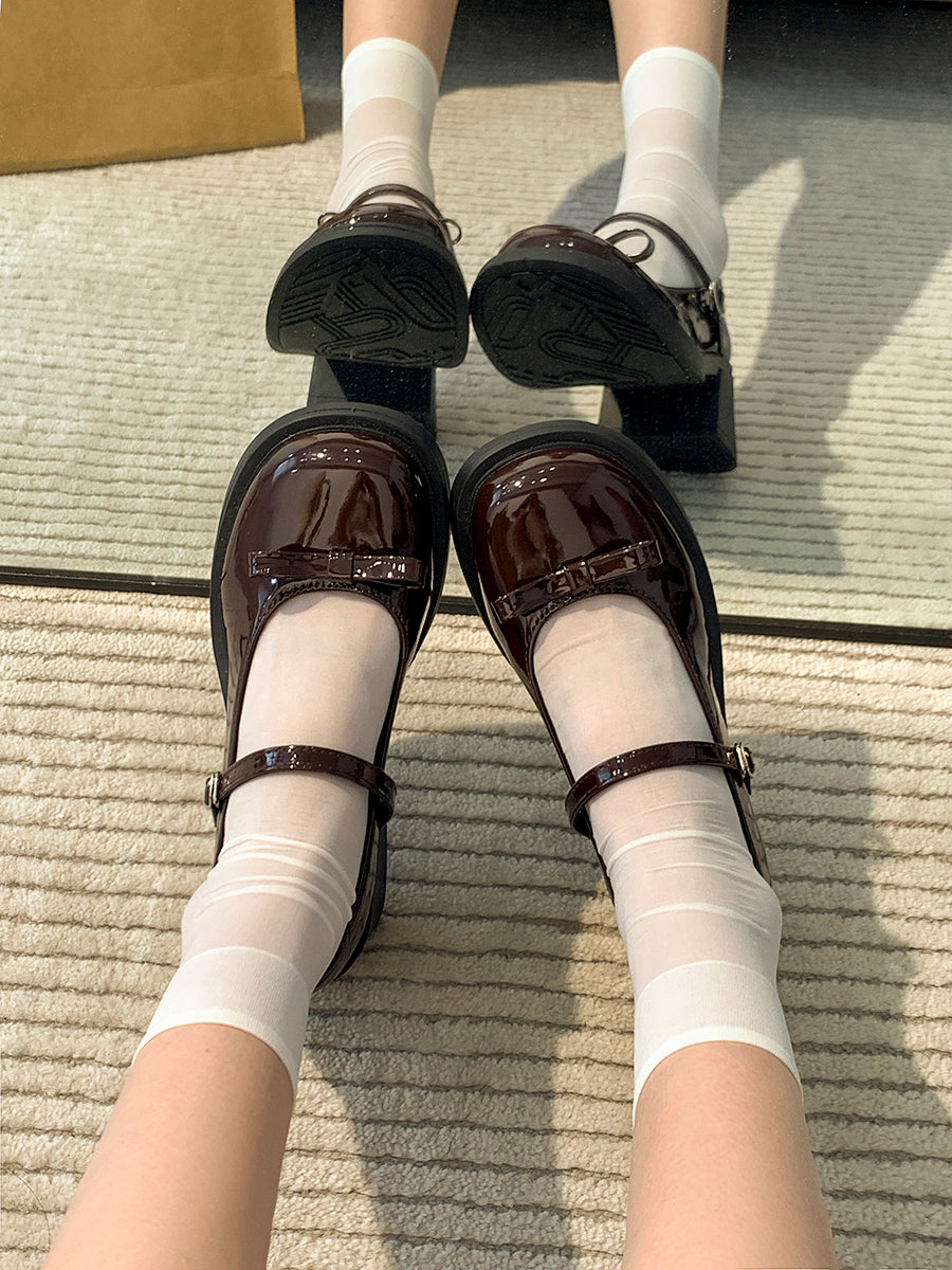 Bow Tie Round Toe Mary Jane Heels Shoes(No Socks)