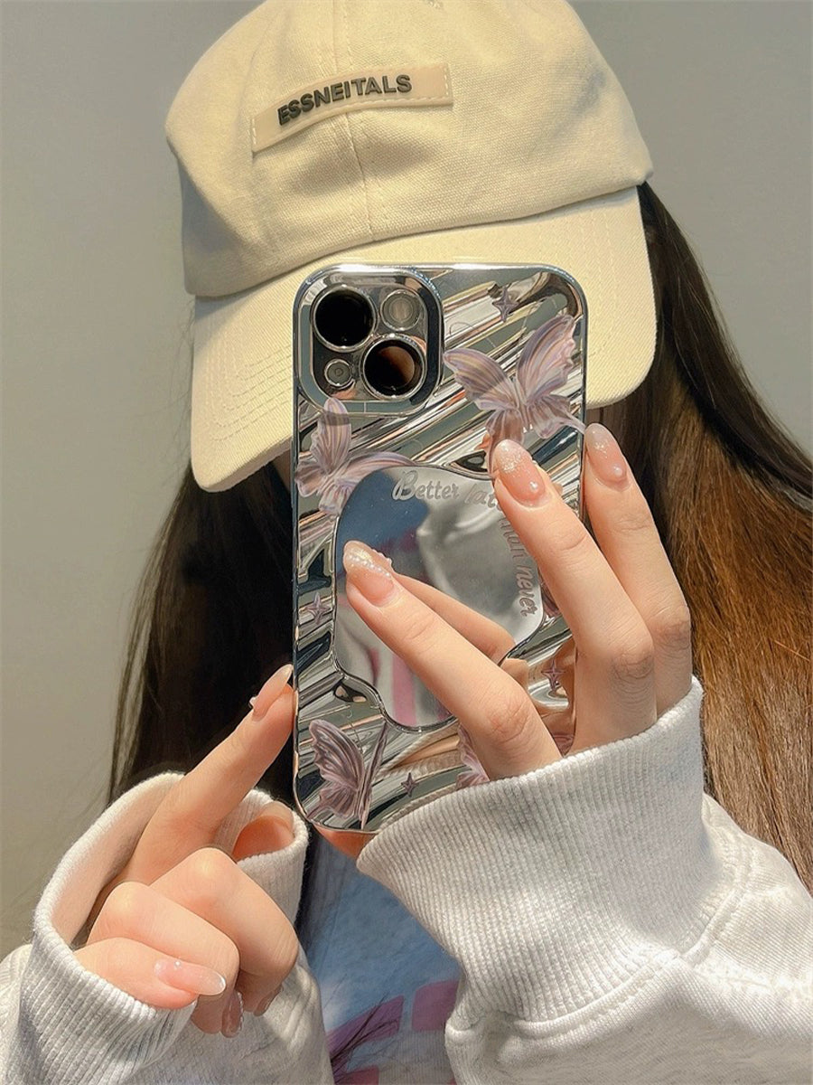 Pink Butterfly with Cosmetic Mirror Phone Case
