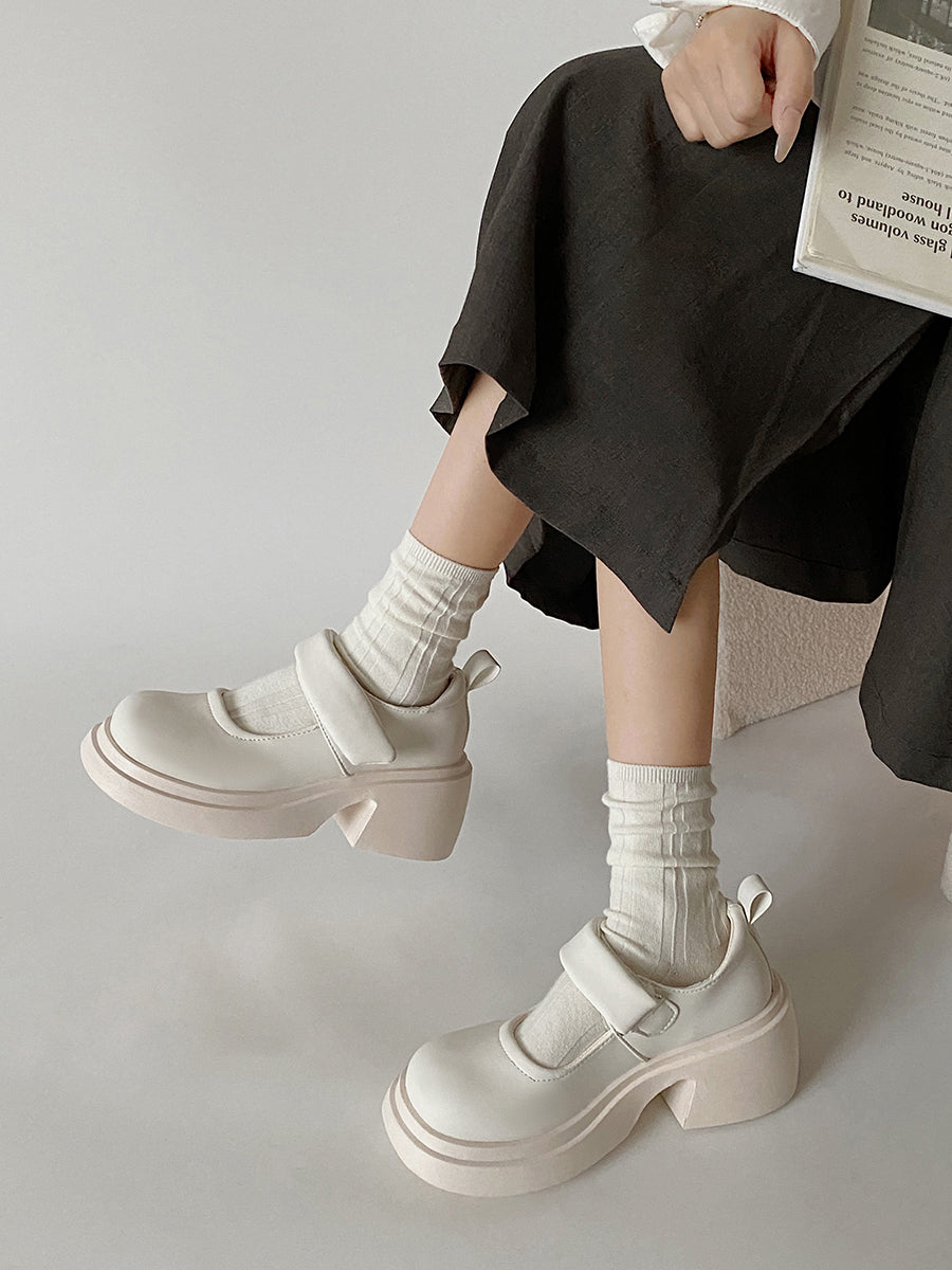 Soft Cloud Velcro Mary Jane Chunky Pumps Shoes(No Socks)