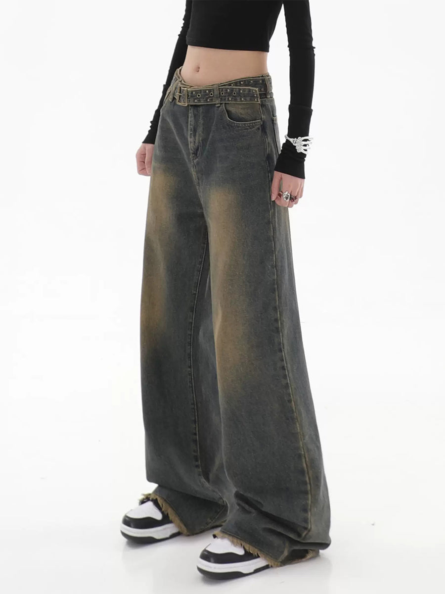 Vintage Loose Raw Hem Denim Jeans