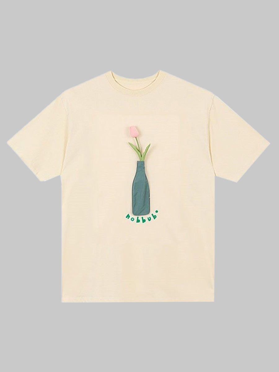 Tulip Print Oversize Short Sleeve Top