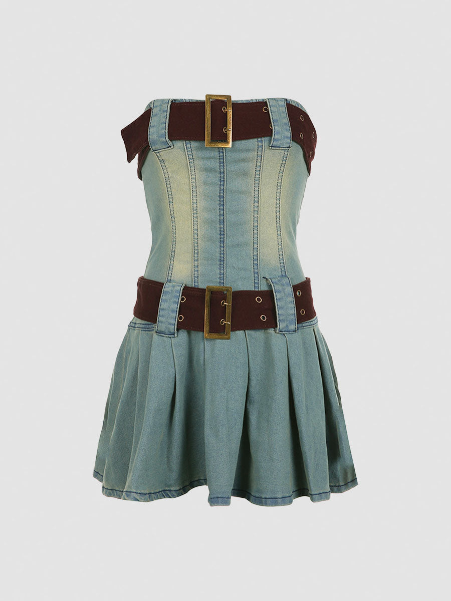 Wide Belt Denim Dress