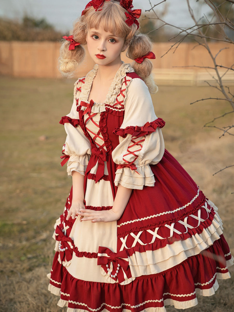 Girls Lolita Princess Dress Kawaii Long Sleeve Cute Layered Cake Dress