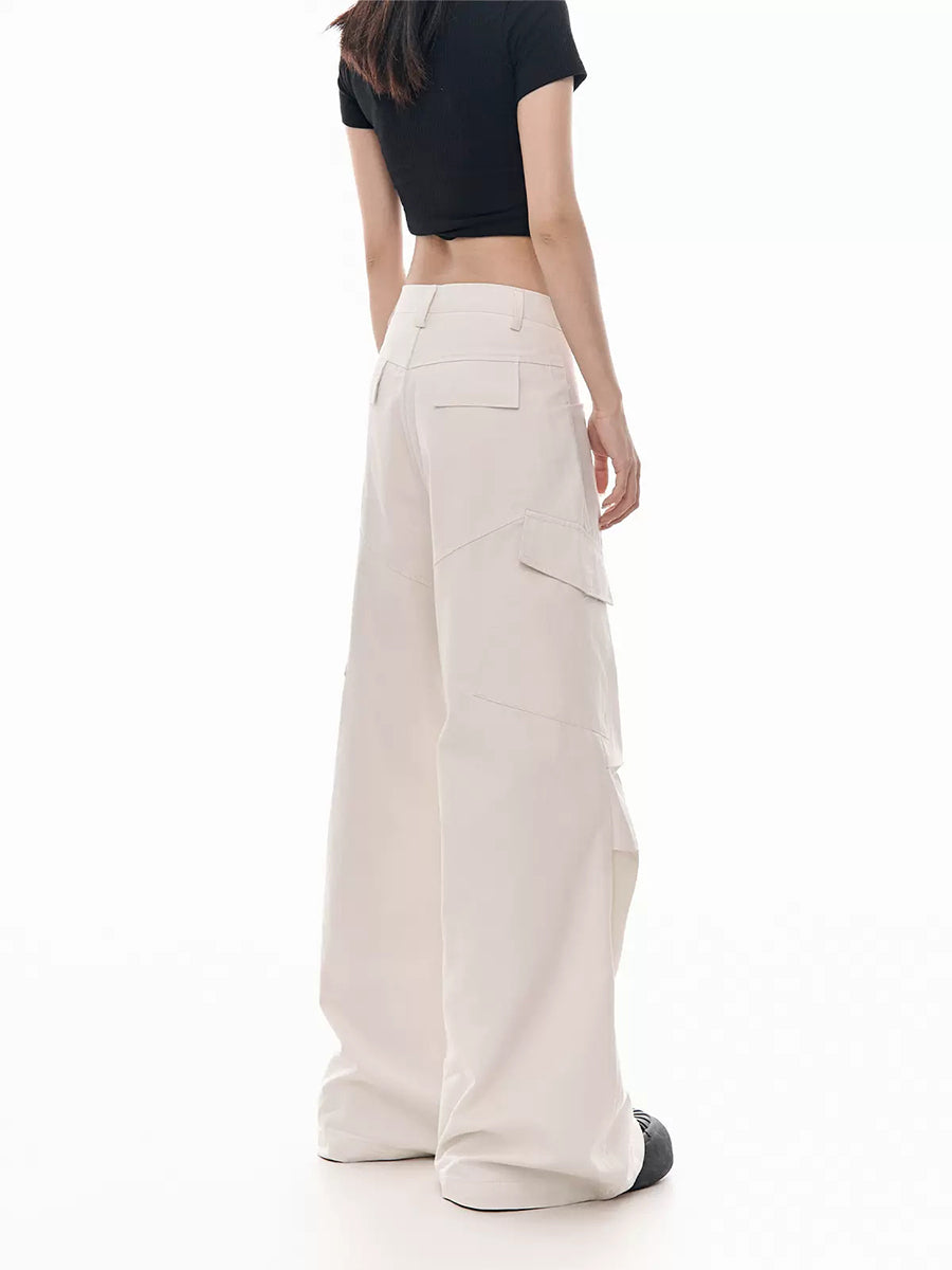 Solid Color Loose Casual Wide Leg Cargo Pants