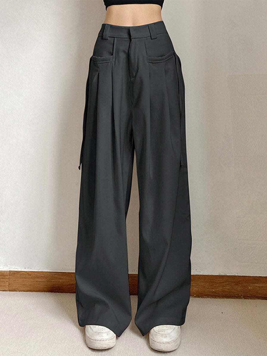 Lace-up Pockets Casual Pants