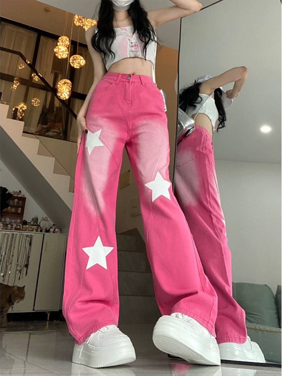 Pink Stars Denim Pants