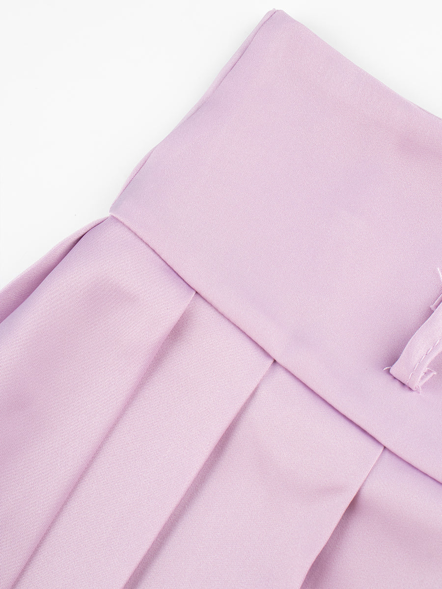 Silk Strapless Crop Top with Floral Choker + Pleated Skirt with Belt Two Piece Set
