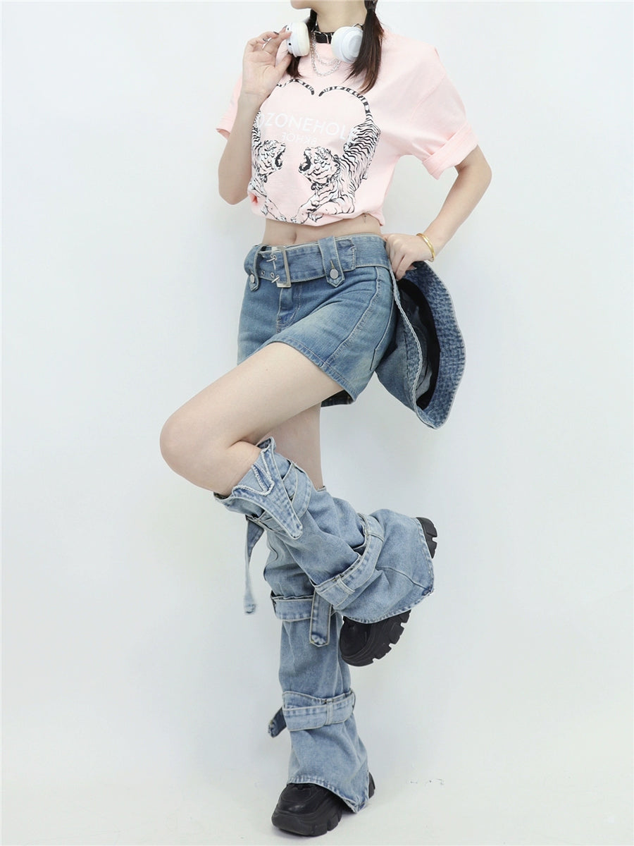 Blue Denim Shorts with Socks Set