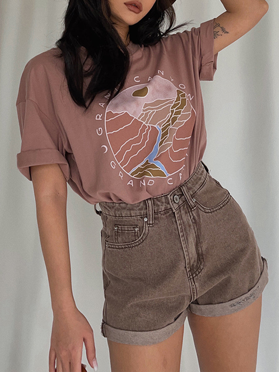 Pink Sunrise Print Oversize Short Sleeve Top