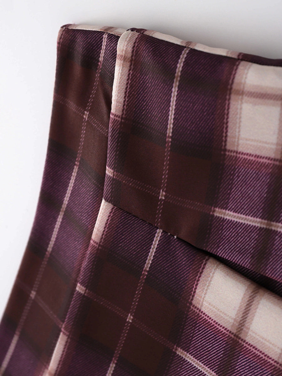 Fake Two Piece Shirt Top + Plaid Skirt with Tie Set