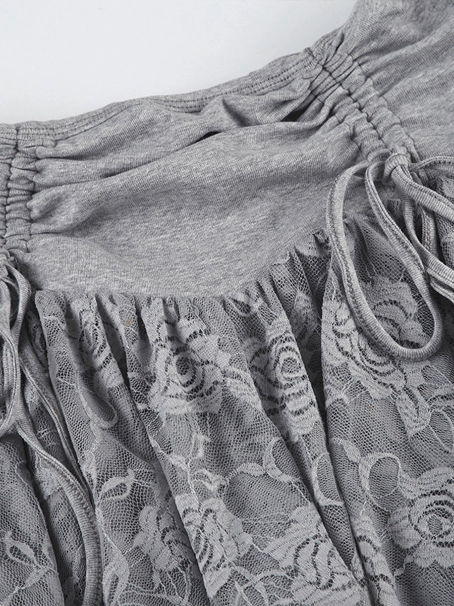 Patchwork Lace Asymmectric Hem Skirt