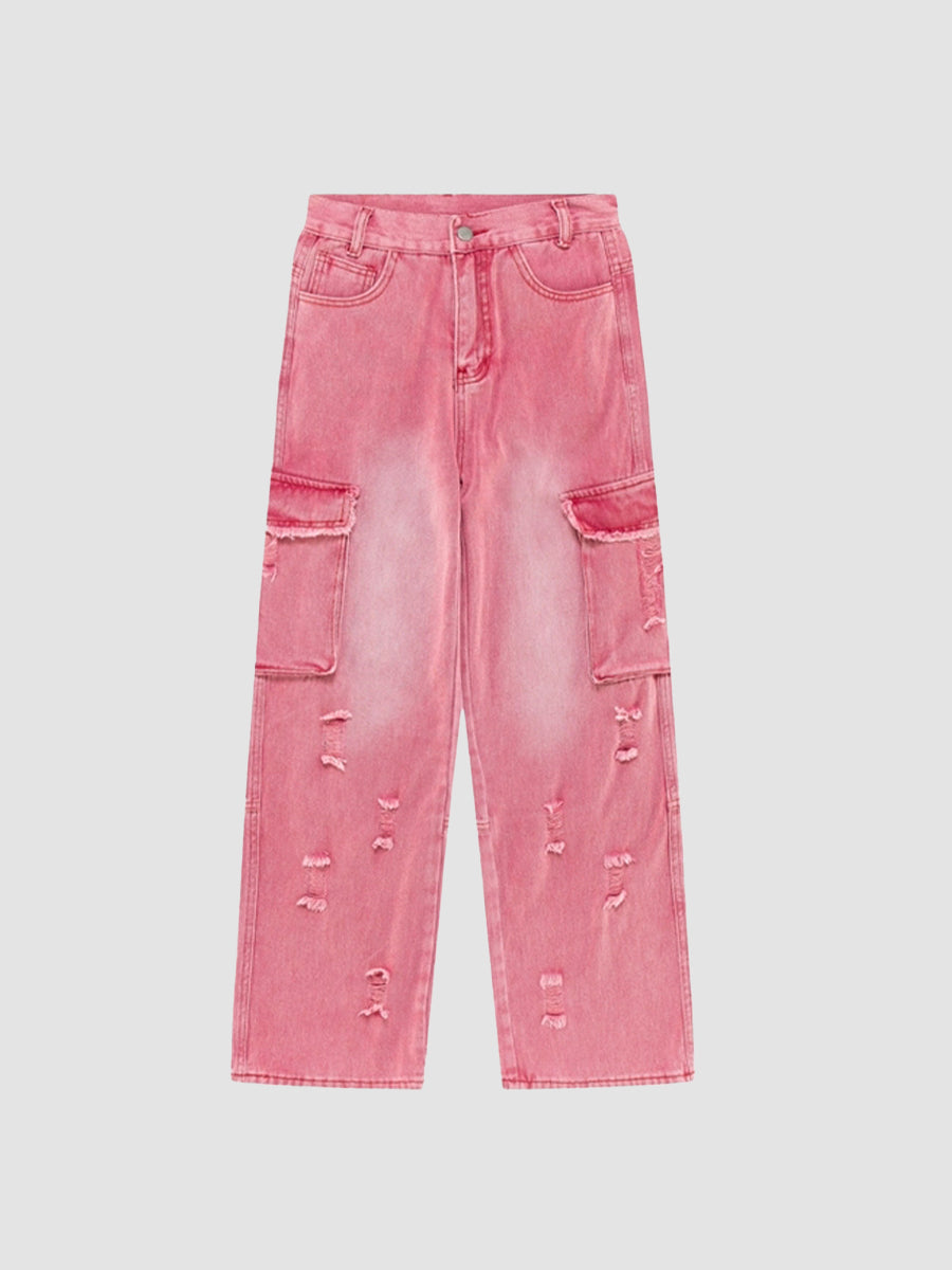Pink Loose Long Jeans Pants