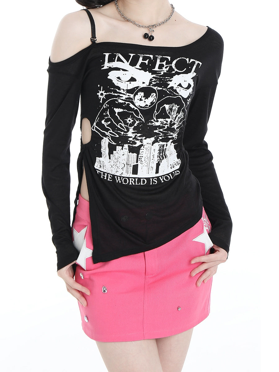Printed Strapless Long Sleeve Top