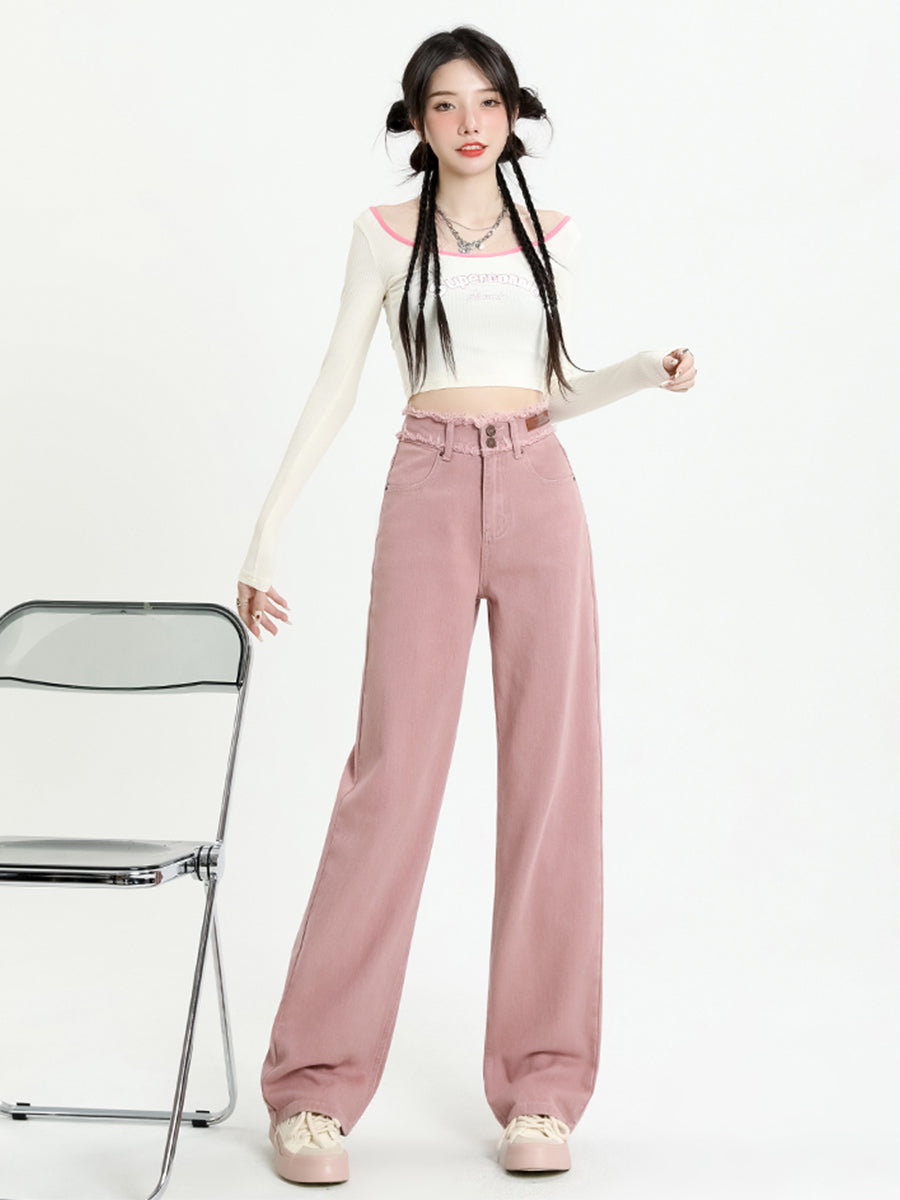 Pink Loose Denim Jeans
