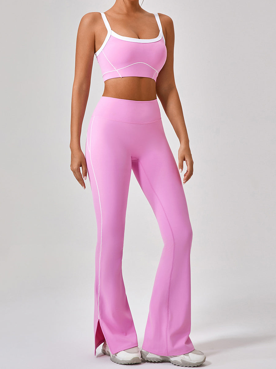 2pcs Fitness Yoga Suit Gym Outfits Sports Set Plain Tank with Chest Pads and Shorts and Pants