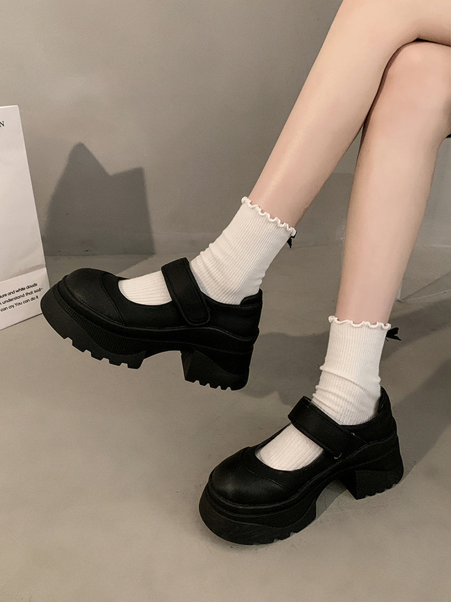 Velcro Nylon Mary Jane Chunky Pumps Shoes(No Socks)