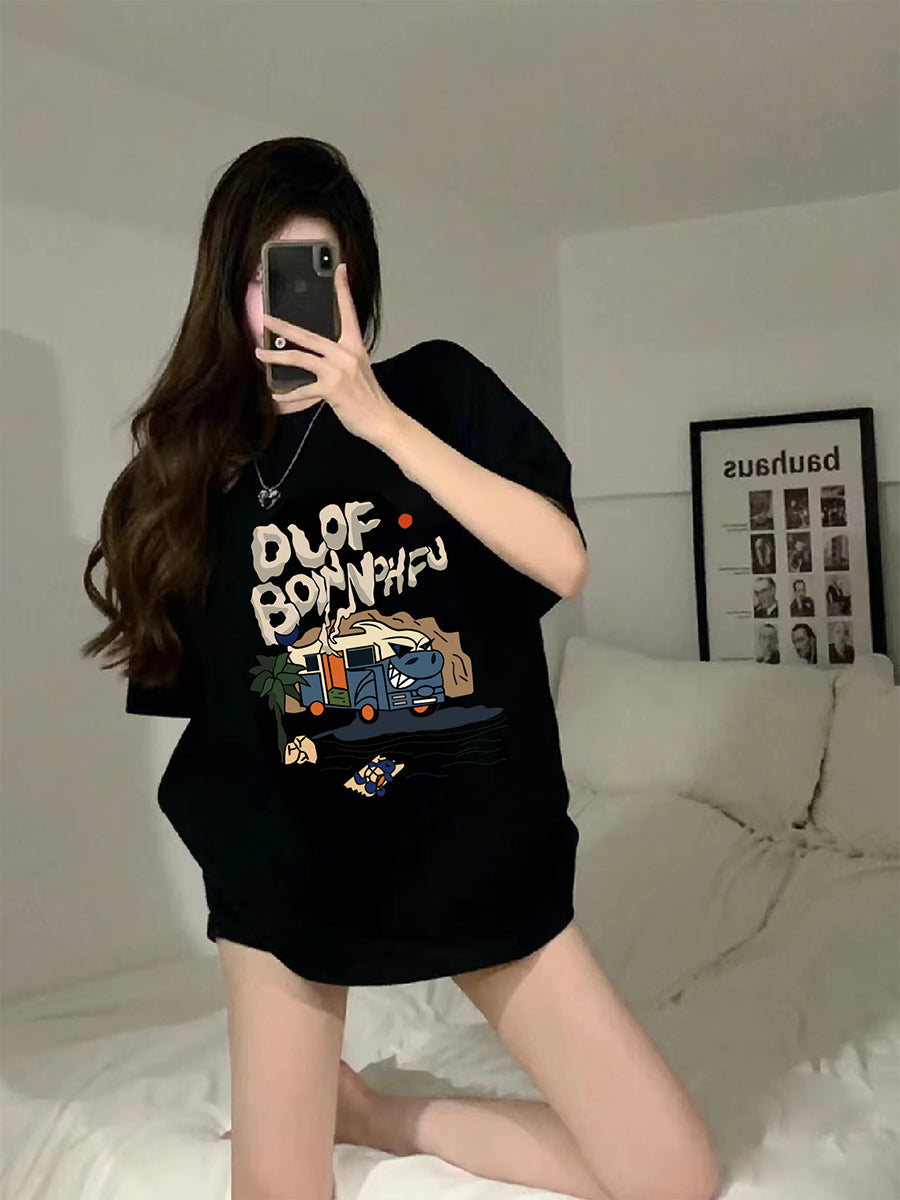 Casual Printed T-Shirt Oversized Top