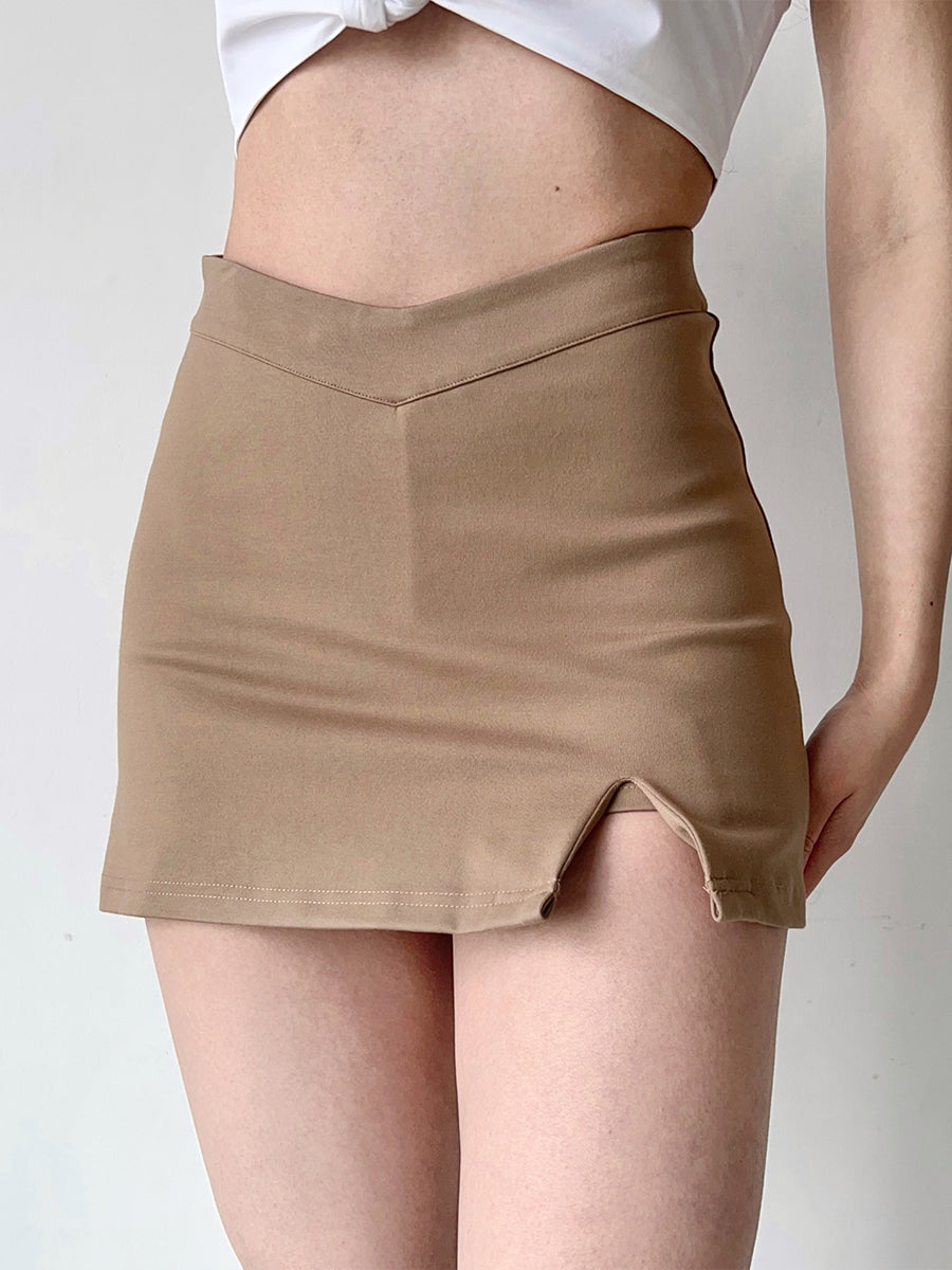 Solid Color Slim Irregular Skirt