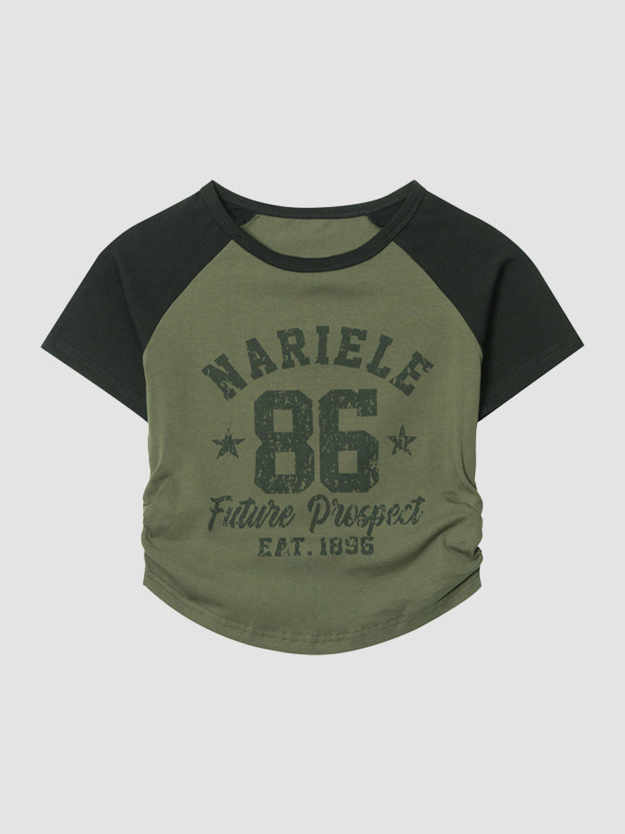 Pleated Print Short Sleeve Top