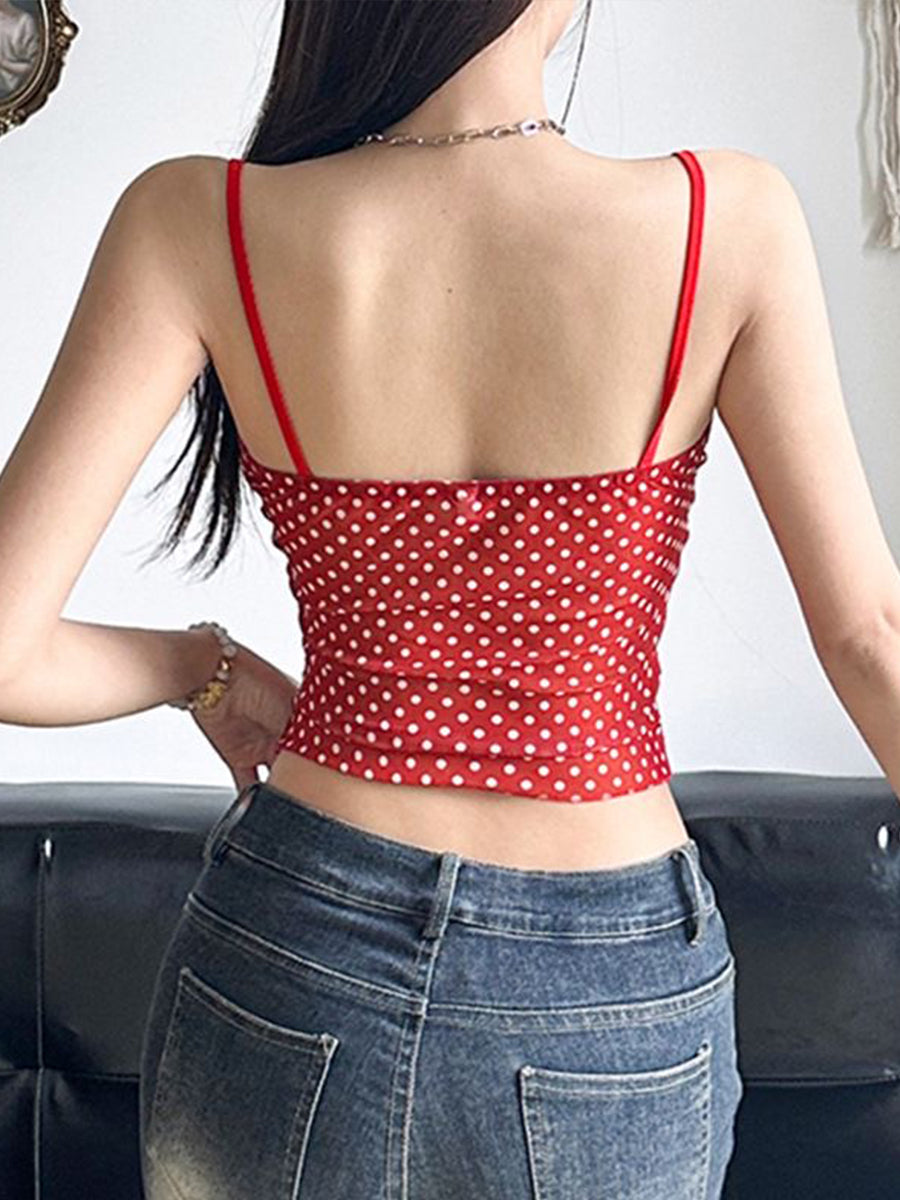 Lace Patchwork Polka Dot Camisole Top
