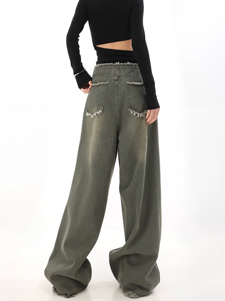 Loose Straight Raw Edge Denim Jeans