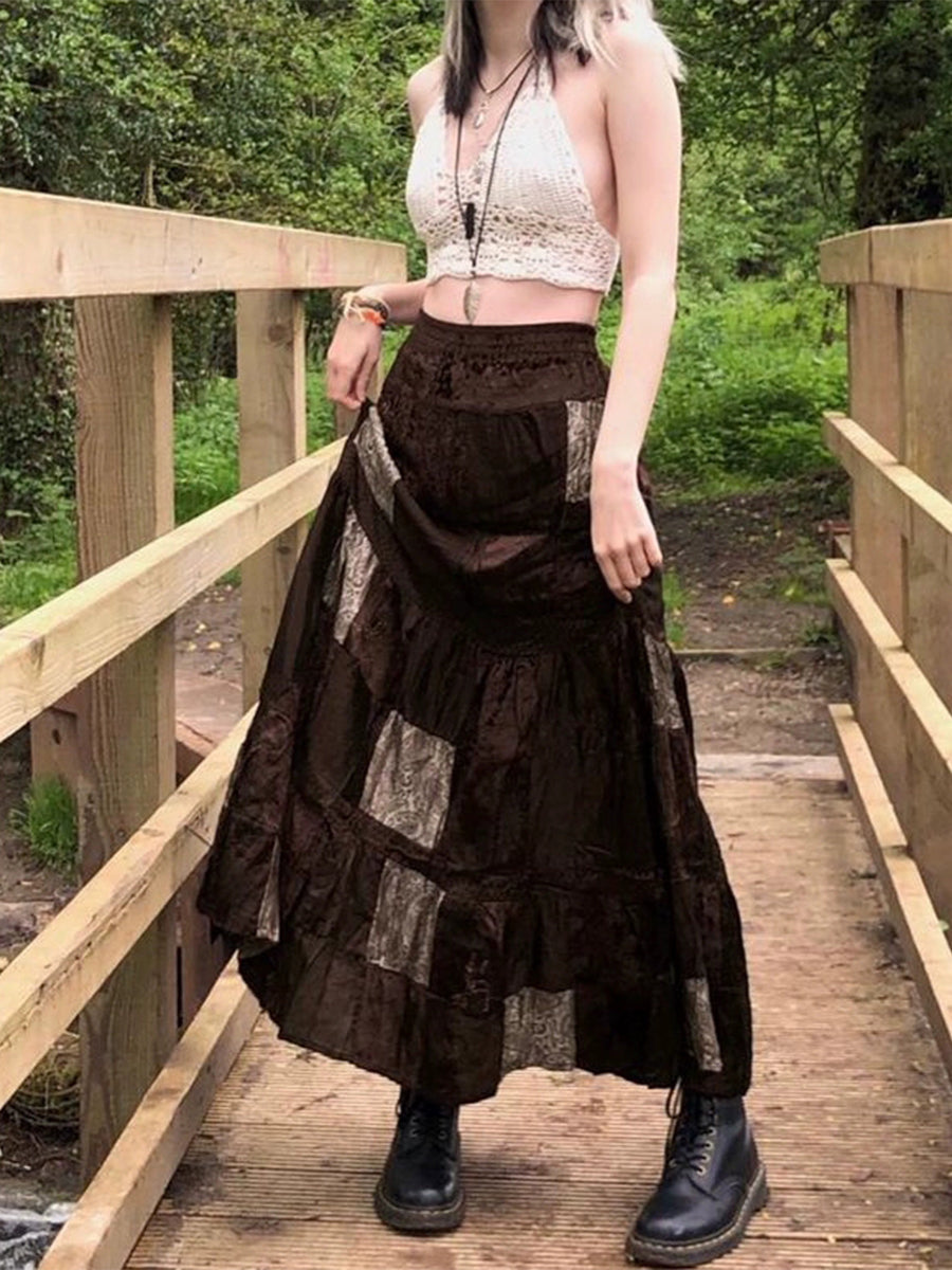Vintage Totem Patchwork Long Skirt