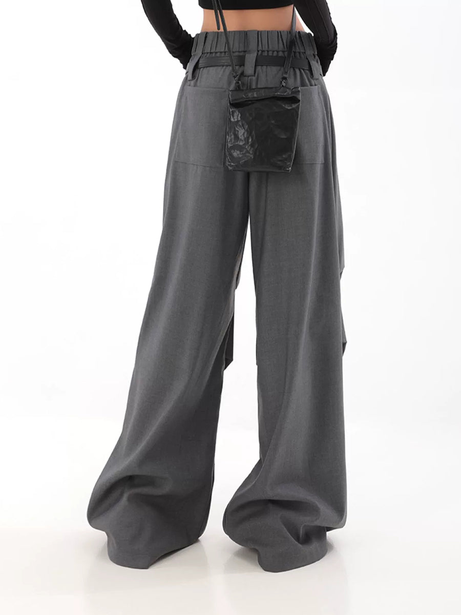 Solid Color Pleated Contour Suit Pants with Belt