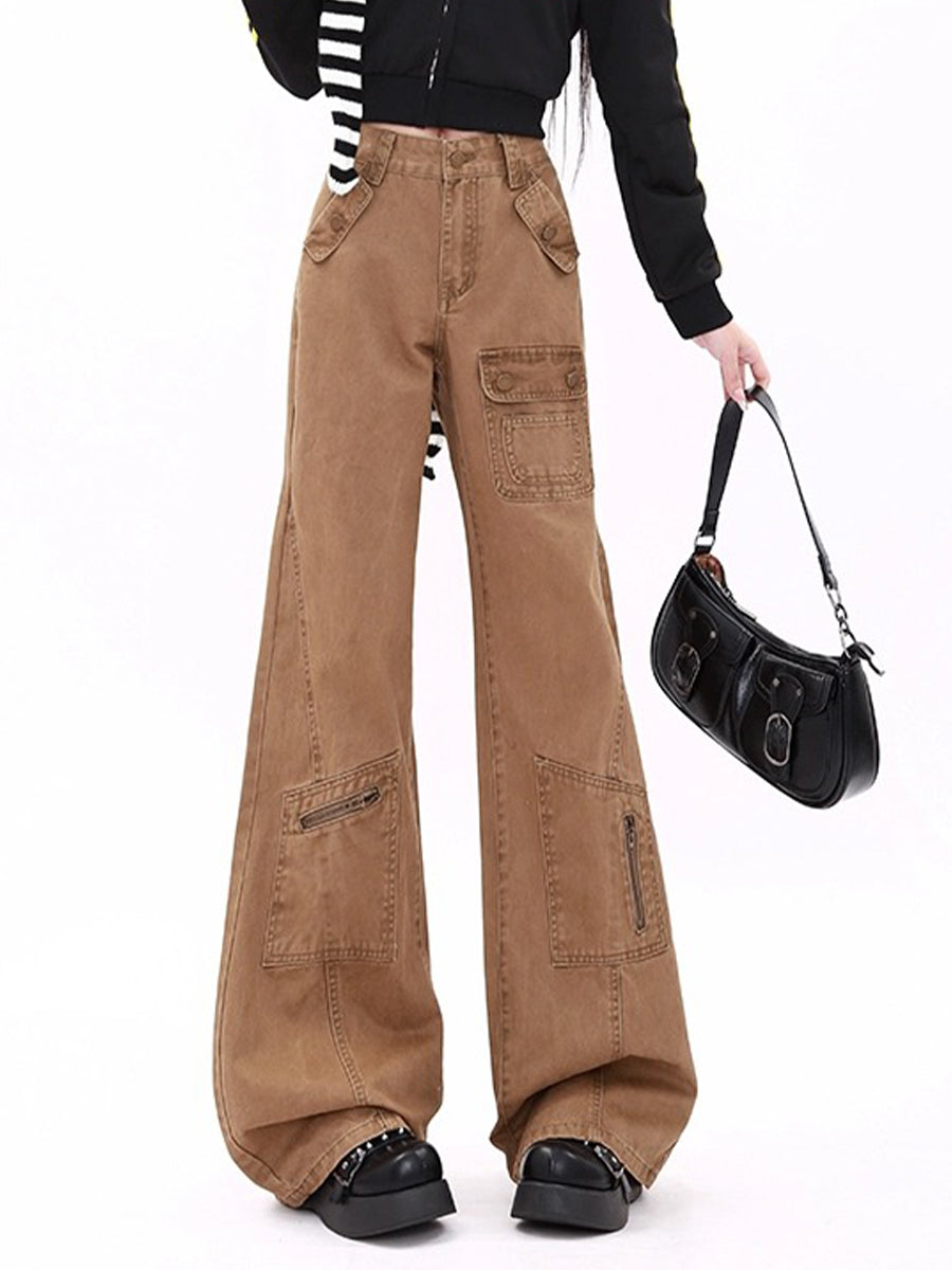 Zipper Pocket Loose Fit Denim Jeans