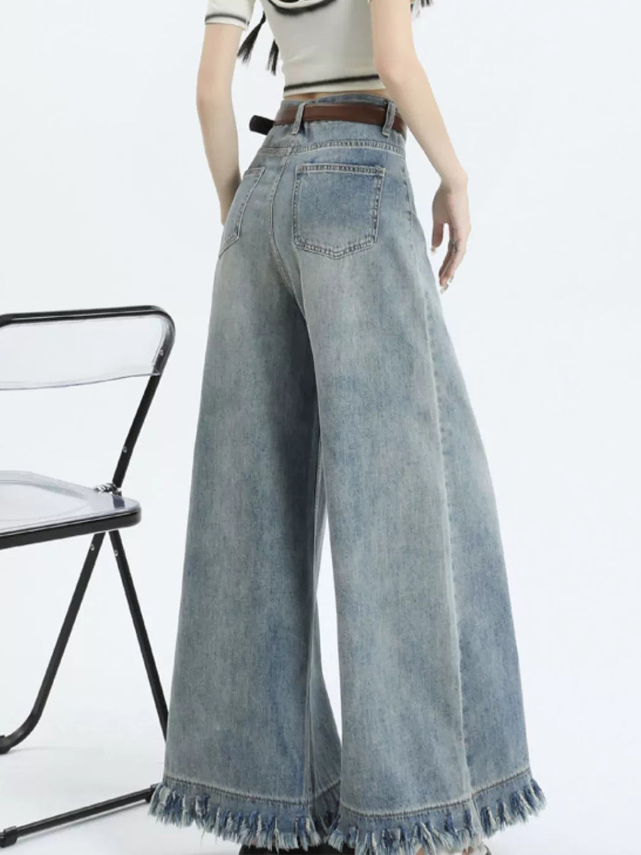 Solid Color Denim Wide Leg Jeans Pants