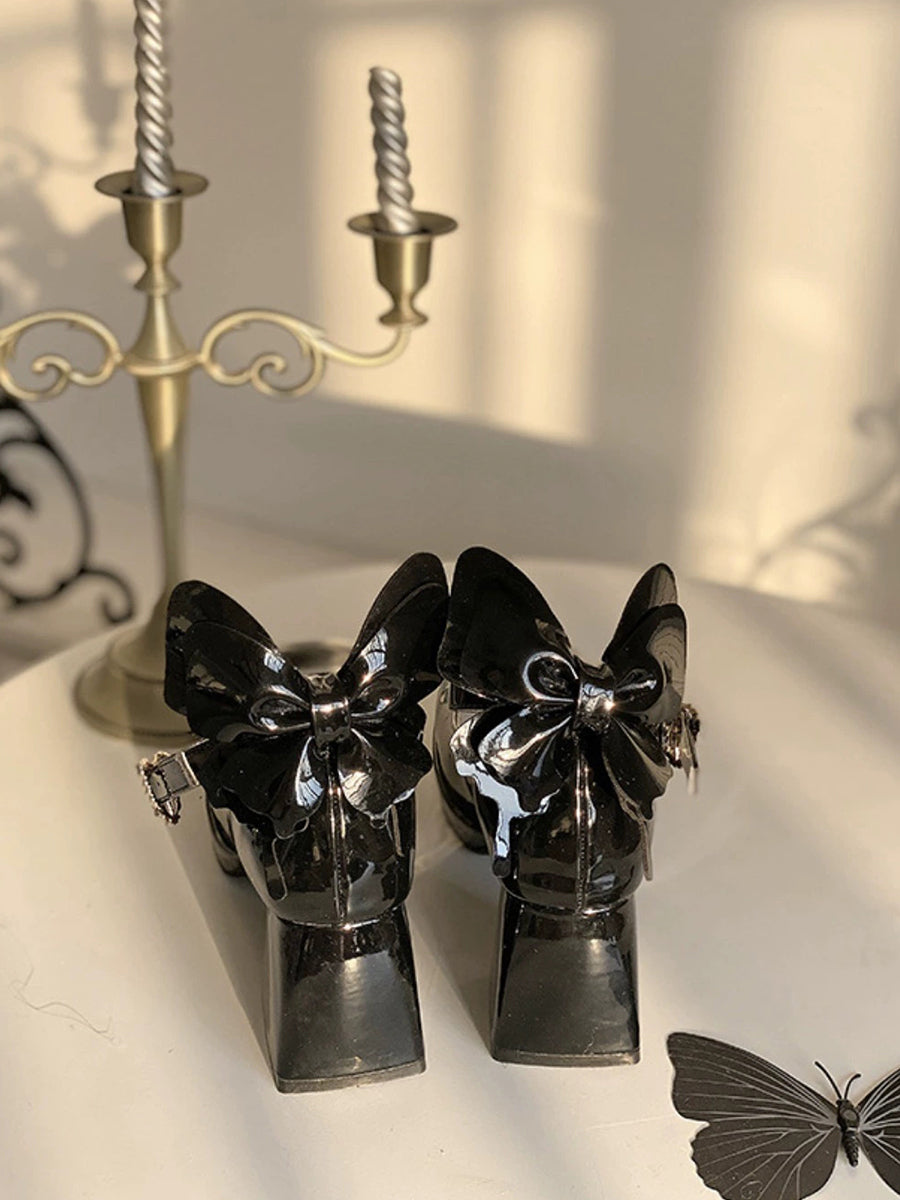 Chunky Heeled Ankle Strap Butterfly Mary Jane Pumps