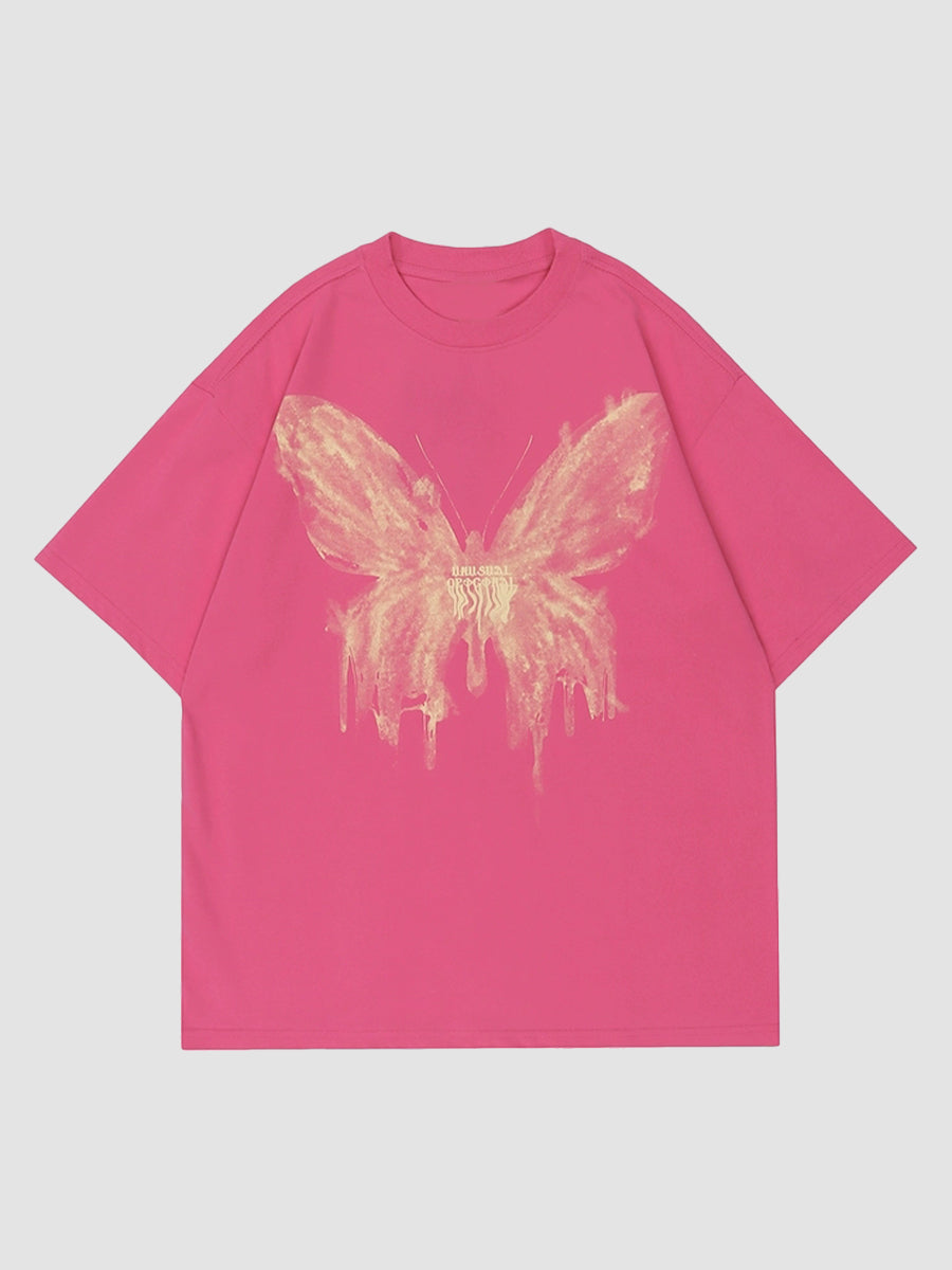 Butterfly Print Oversize Short Sleeve Top