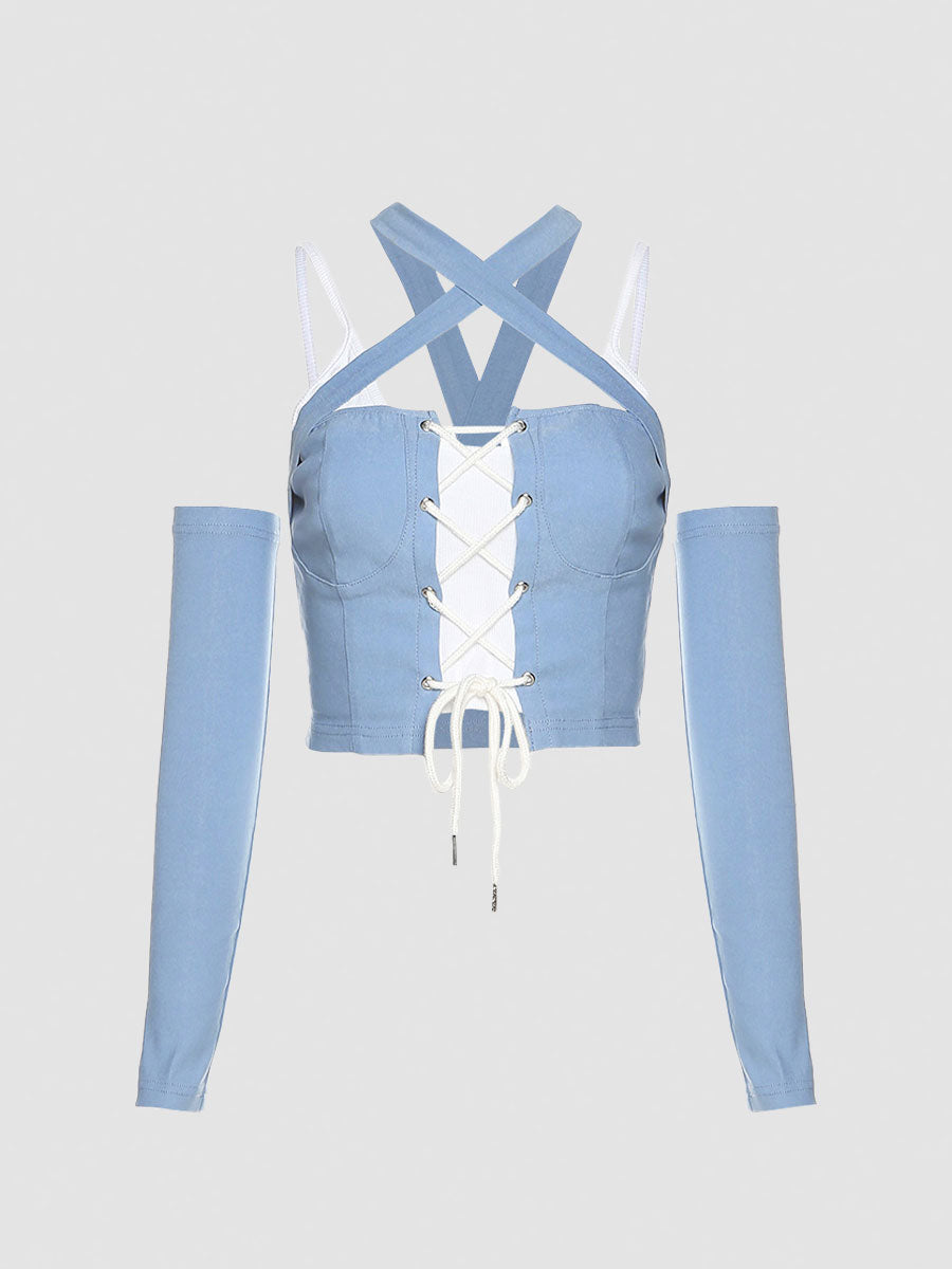 Tight Cami Crop Top with Sleeves