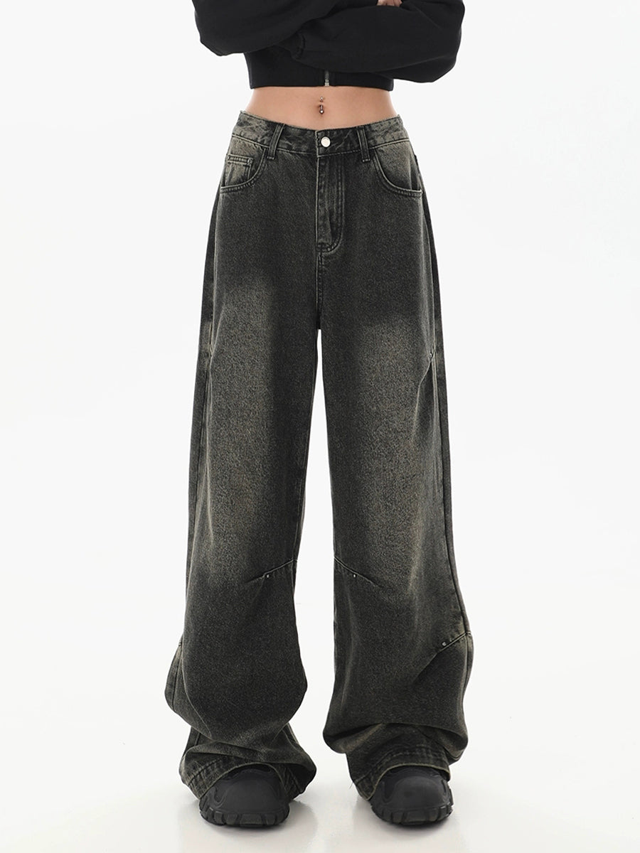 Black Denim Straight Leg Loose Jeans