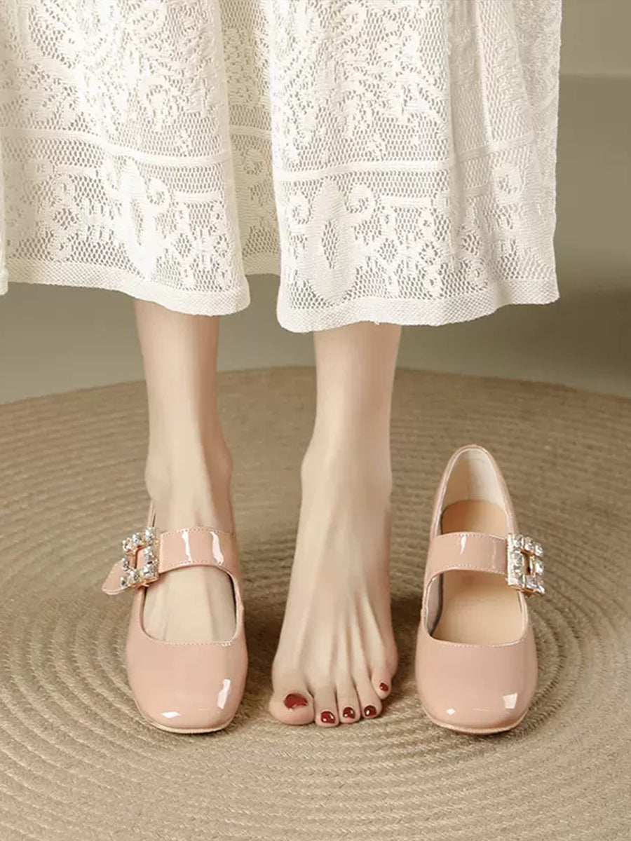 Solid Color Ankle Strap Chunky Heeled Platform Pumps