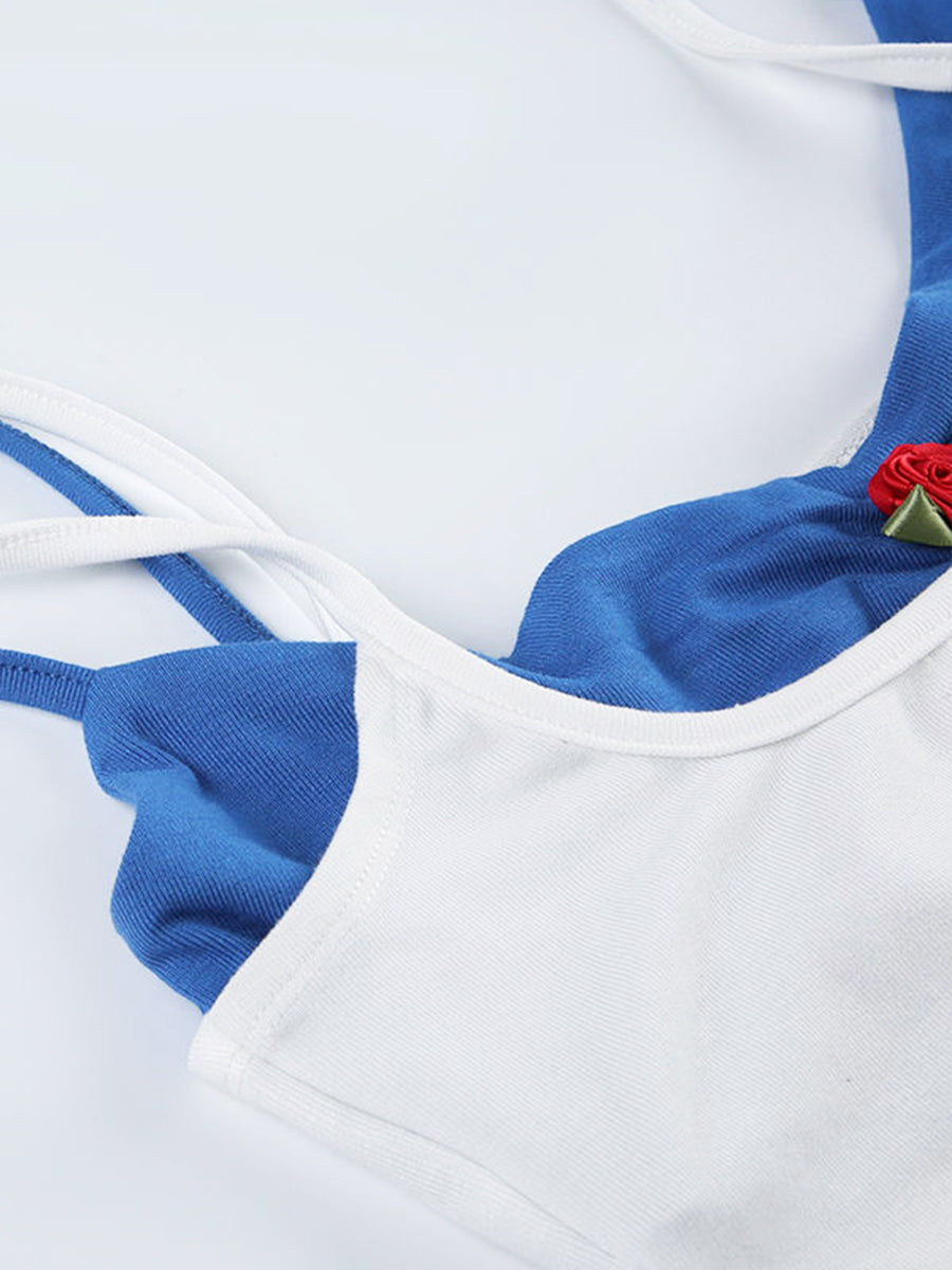 Fake Two Pieces Patchwork Double Color Camisole Top