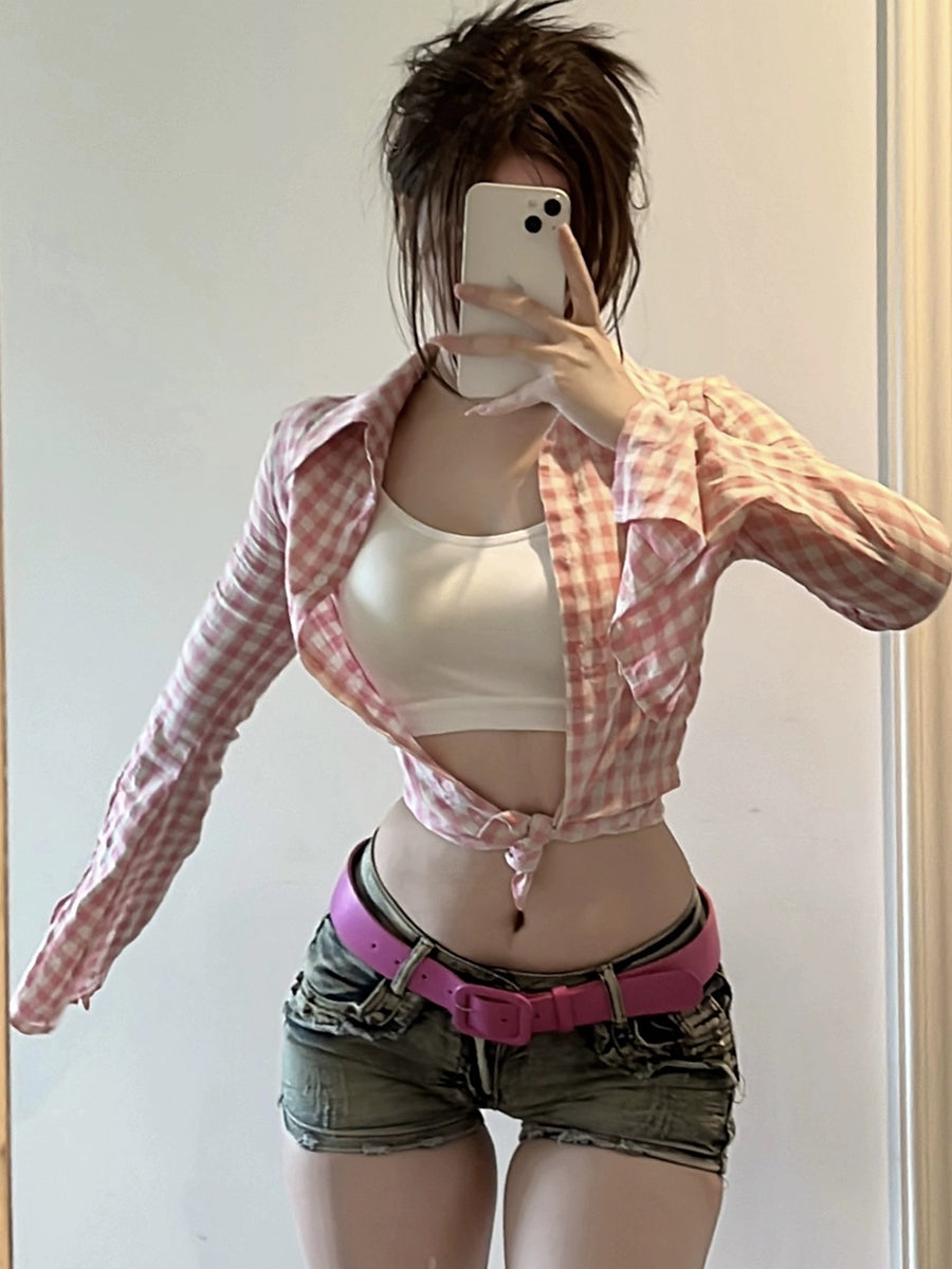 Yuna Pink Plaid Shirt Top