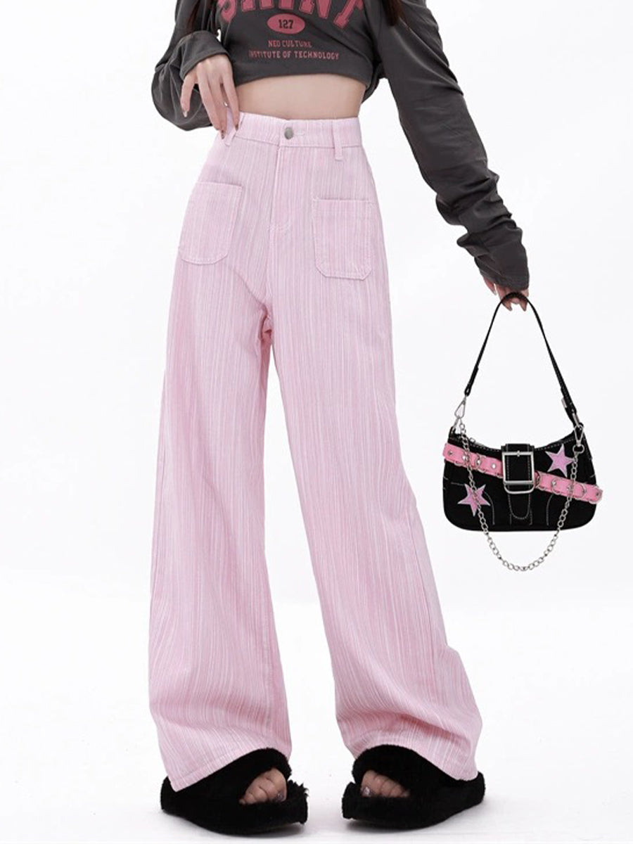 Casual Loose Fit Pink Straight Leg Pants