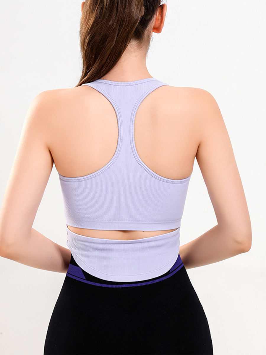 Solid Slim Fit Sports Cami Top Yoga Tank Gym Top with Chest Pads
