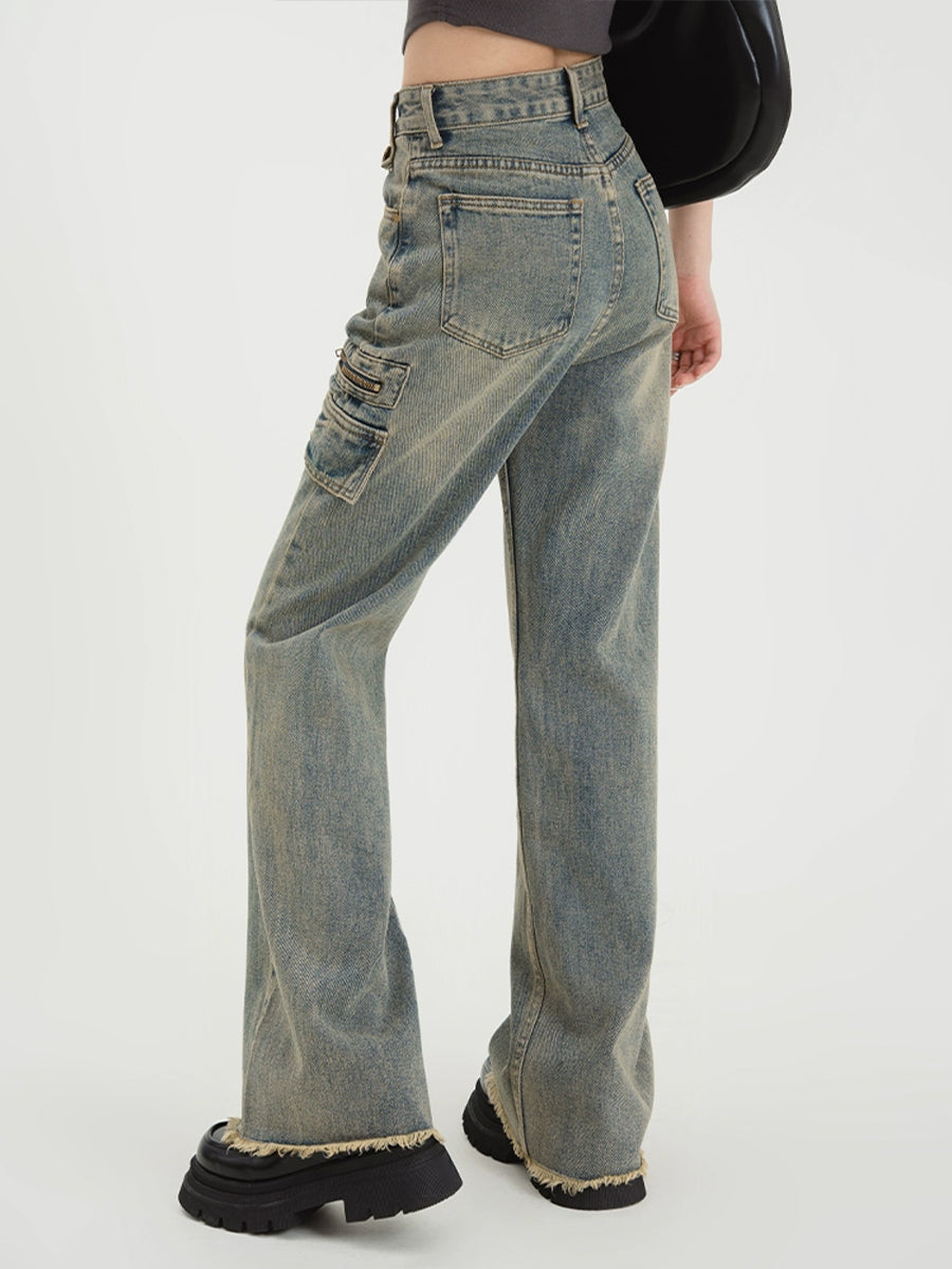 Blue Zipper Loose Fit Jeans