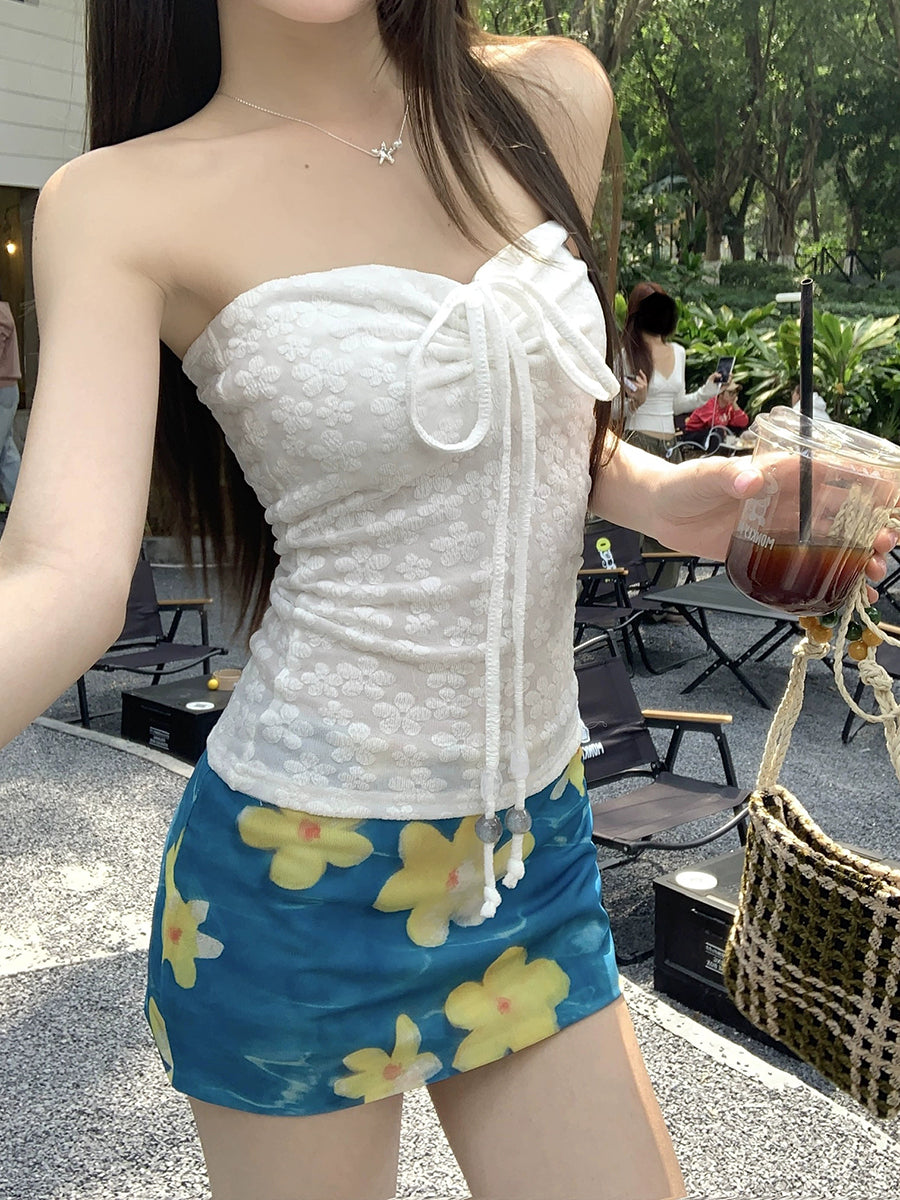Sheer Lace Tie Sleeveless Halter Top Corset