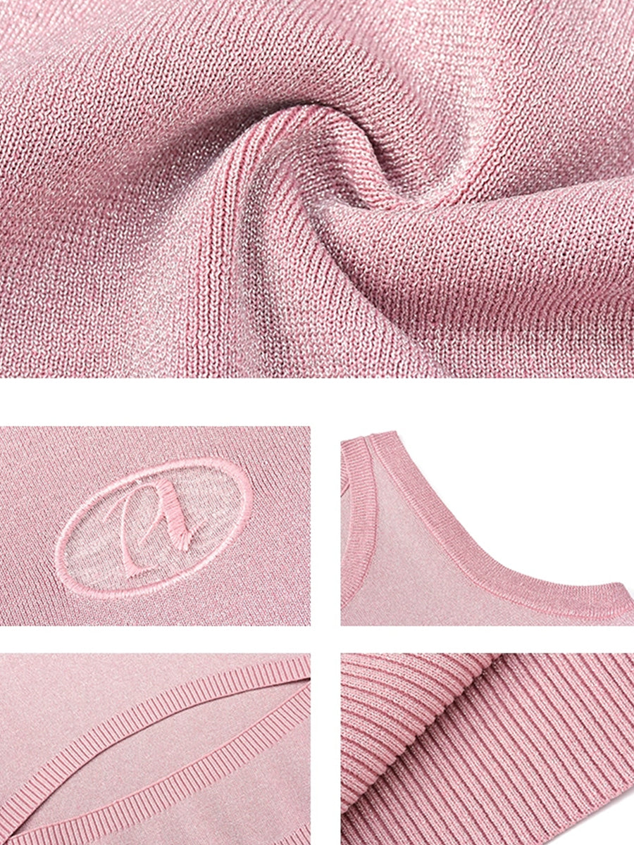 Solid Color Knit Cutout Vest Top + Pleated Skirt Set