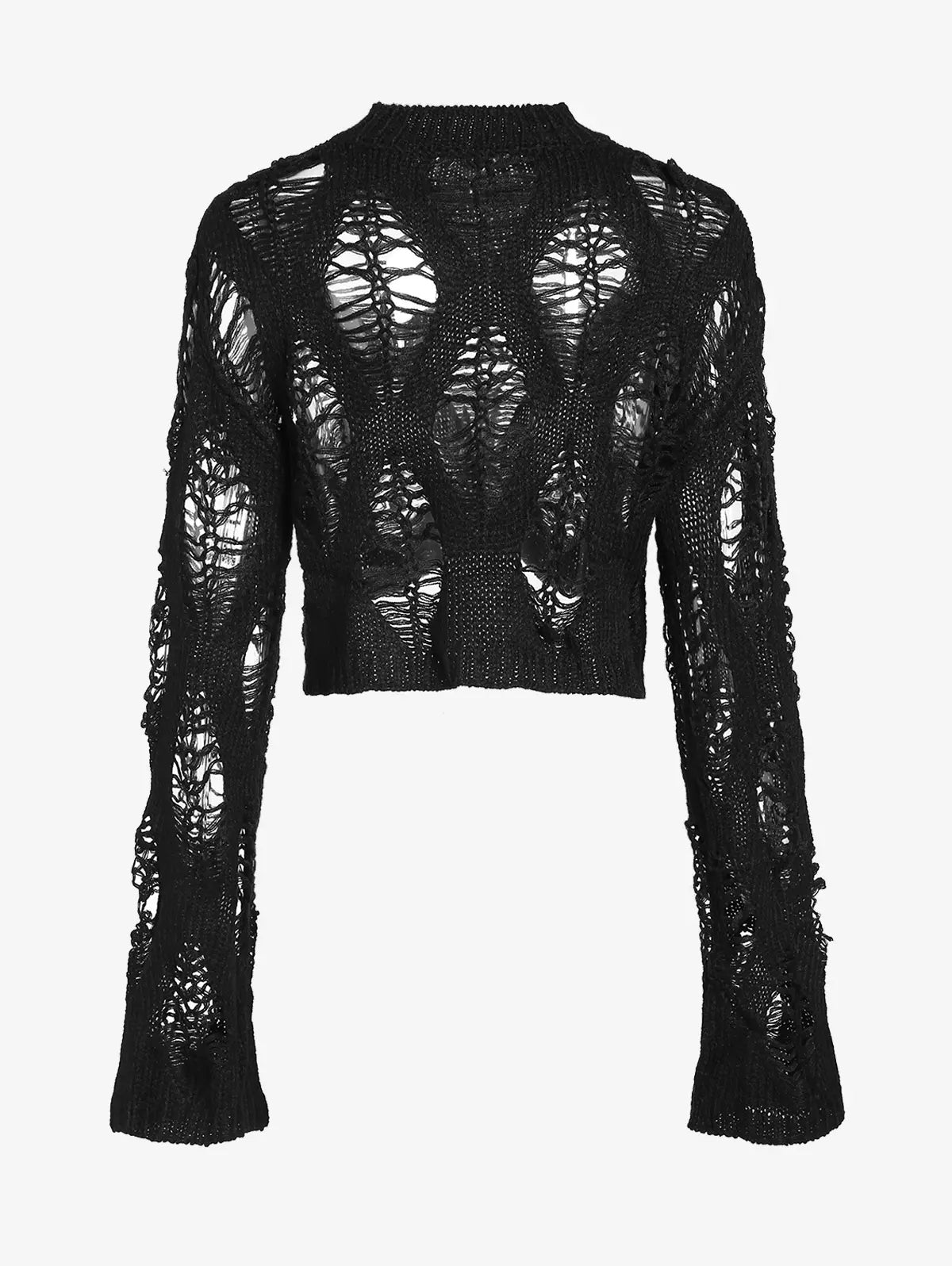 Black Hollow Holed Long Sleeved Woolden Blouse