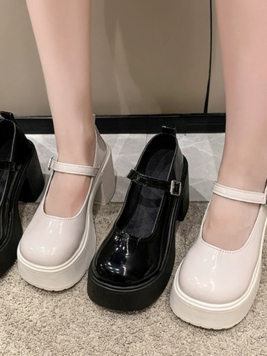 Round Toe Chunky Heeled Ankle Strap Mary Jane Pumps