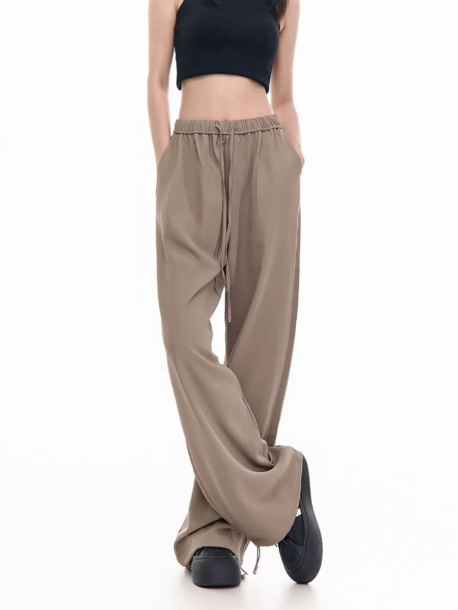 Solid Color Loose Fit Drawstring Pants