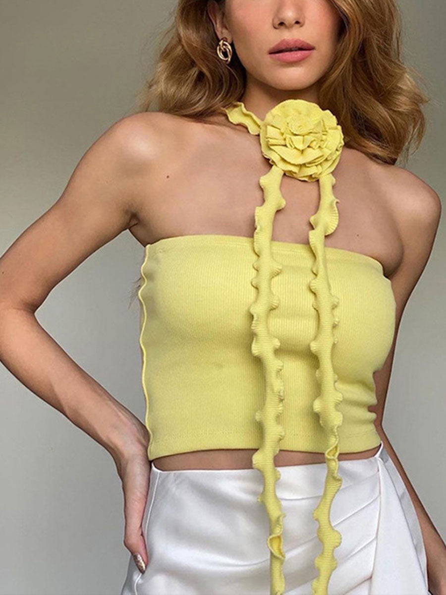 Bralette Top with Flower Flutter Belt