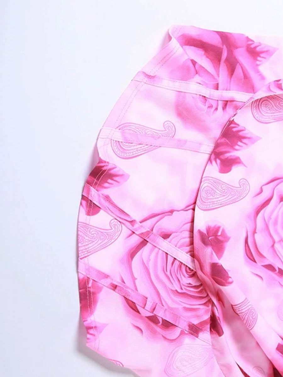 Rose Print Corset Cami Top