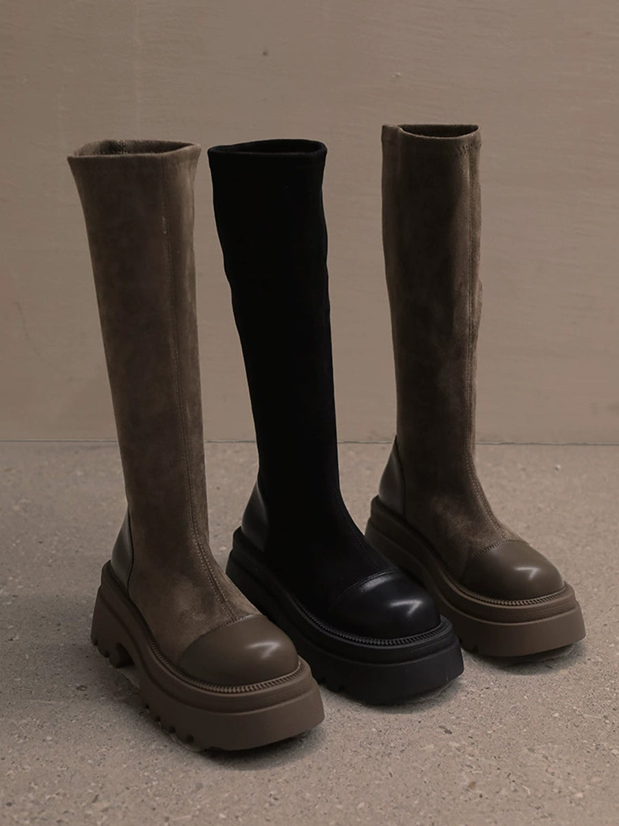 Women's Solid Color Zipper Height Increase Soft Solid Color Boots