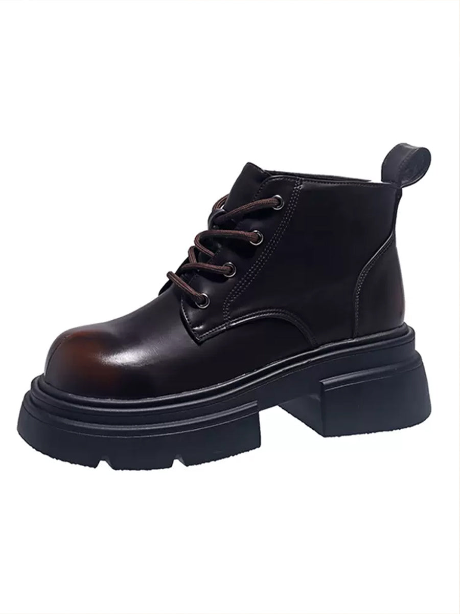 Women's Solid Color Zipper Height Increase PU Solid Color Boots